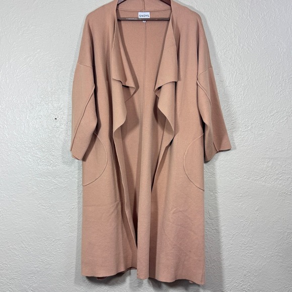 SNDYS X Revolve Tia Cardi Jacket S Camel Tan Open Long Sweater Trench Minimalist - Picture 2 of 13